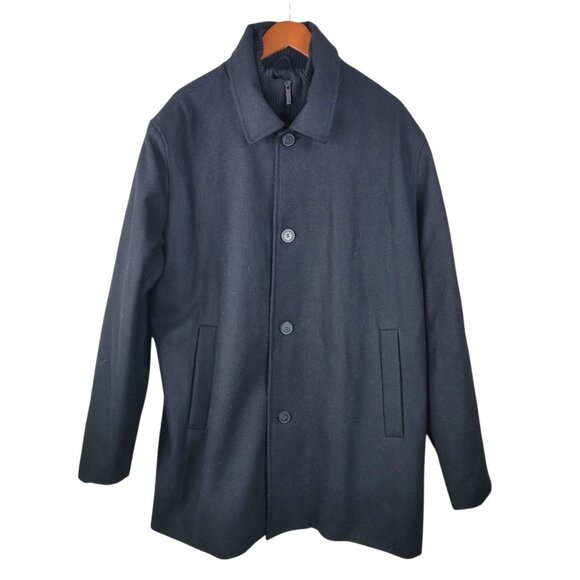 Kenneth Cole Reaction Jacket Men's Size XXL Wool Blend Full Zip Pea Coat Black - Picture 1 of 8